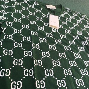 Gucci Shirts - Gucci Green Color Monogram Logo Cotton Gucci Shirts - Gucci Green Color Monogram Logo Cotton